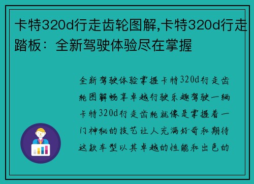 卡特320d行走齿轮图解,卡特320d行走踏板：全新驾驶体验尽在掌握