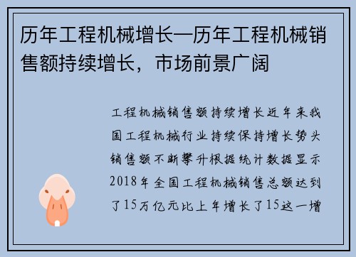 历年工程机械增长—历年工程机械销售额持续增长，市场前景广阔